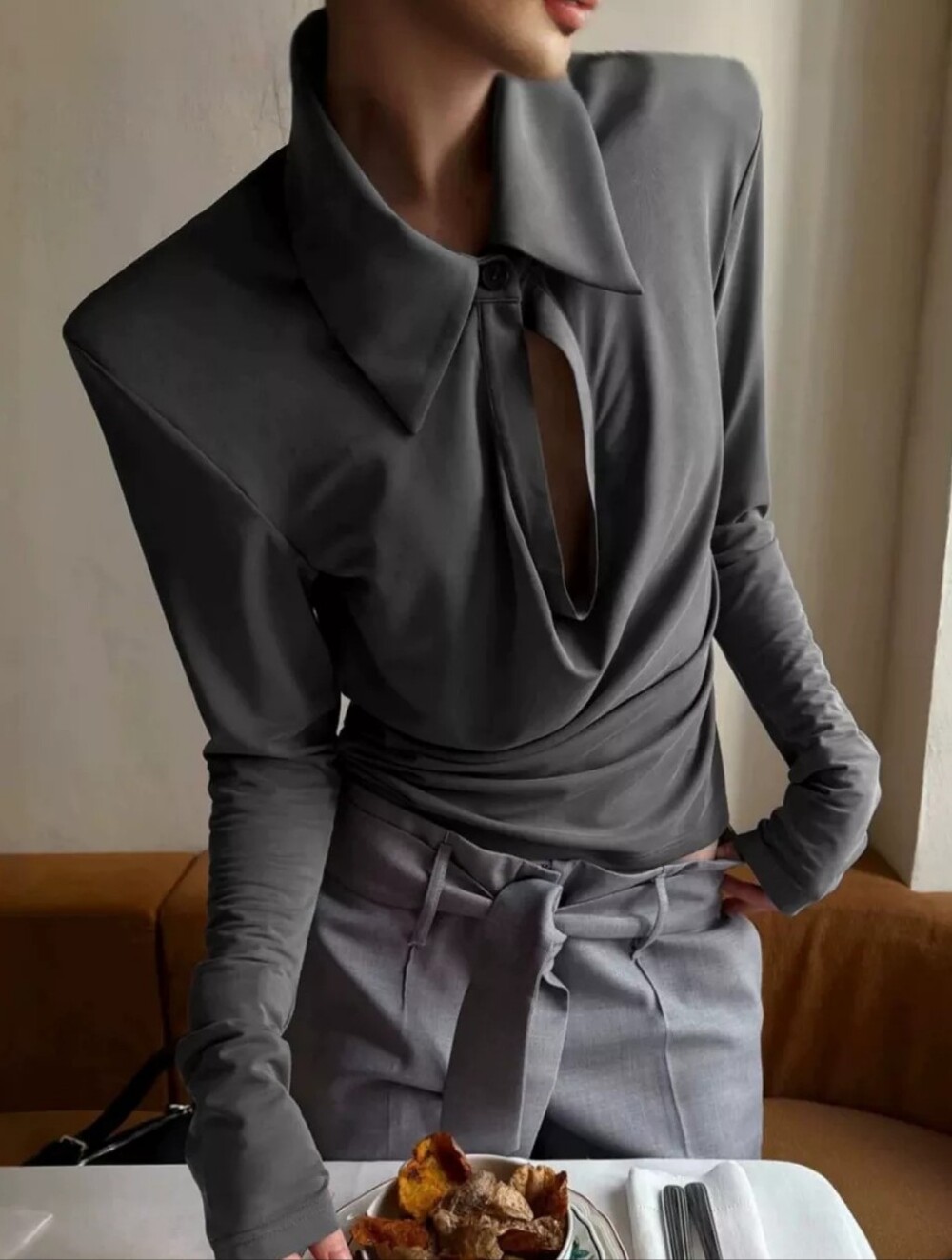 Long-Sleeve Slim-Fit T-Shirt with Cutout Detail